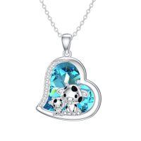 wholesale 925 Sterling Silver Mom Heart Shape Animal Pendant Necklaces for Women Girls Family Love Gift-05-17-Cow-Crystal