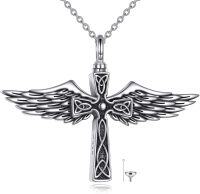 wholesale 925 Sterling Silver Angel Wing Cross Cremation Urn Pendant Necklace for Women-cross angel wings urn necklace