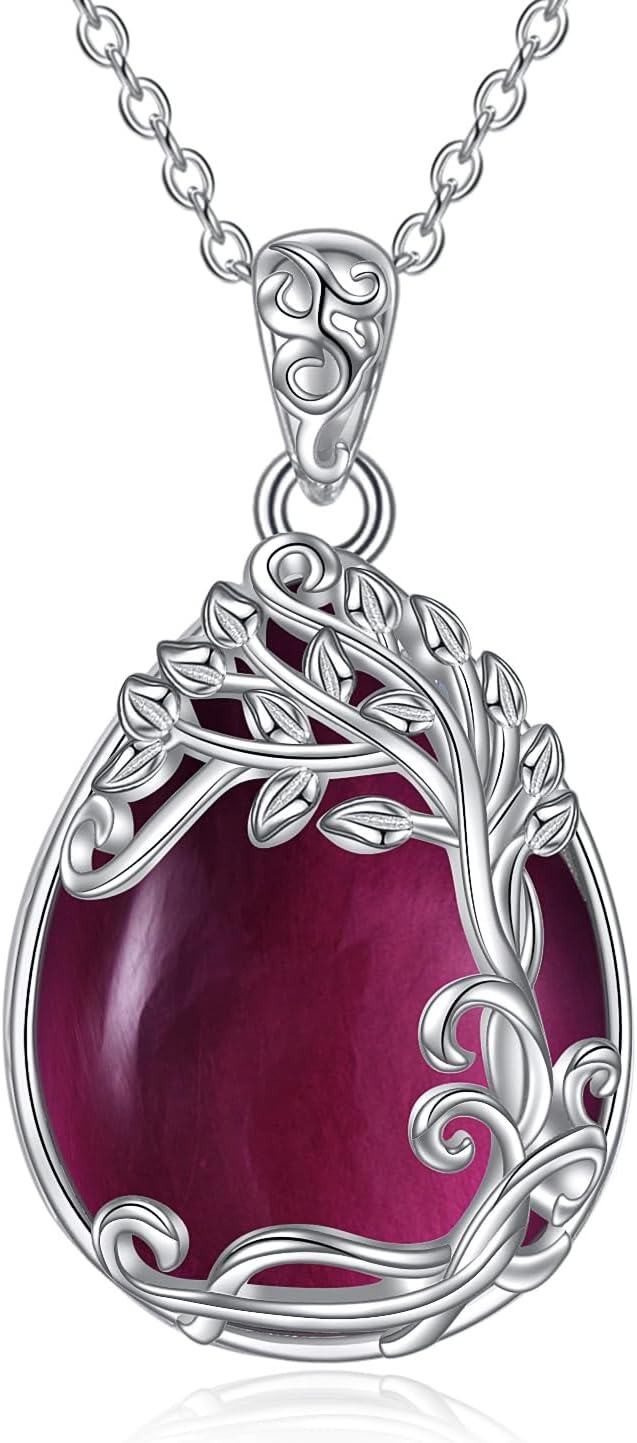 Sterling Silver Moonstone Filigree Teardrop Pendant Necklace for Women-NN-Tree of Life Amethyst Necklace