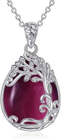 wholesale Sterling Silver Moonstone Filigree Teardrop Pendant Necklace for Women-NN-Tree of Life Amethyst Necklace