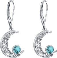 wholesale 925 Sterling Silver Turquoise Crescent Moon Celtic Star Drop Earrings Hypoallergenic  for Women Girls-Turquoise