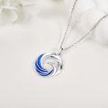 wholesale 925 Sterling Silver Blue Enamel Wave Design Necklace Pendant s for Women-0-3
