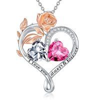 wholesale 925 Sterling Silver Rose Quartz Heart Birthstone Necklace for Women Valentine s Day Gift-04-10-Apr-Oct Birthstones