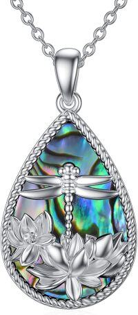 wholesale 925 Sterling Silver Abalone Shell Dragonfly Lotus Pendant Necklace for Women-Dragonfly