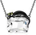 wholesale 925 Sterling Silver Square Crystal Black Cat Pendant Necklace for Women Gifts-0-0