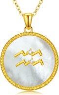 wholesale 925 Sterling Silver Mother of Pearl Aquarius Zodiac Pendant Necklace-0-0