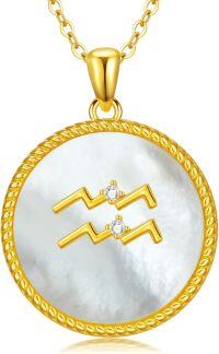wholesale 925 Sterling Silver Mother of Pearl Aquarius Zodiac Pendant Necklace-Aquarius