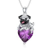 wholesale 925 Sterling Silver Happy Hugging Dog Heart Shape Blue Crystals Pendant Necklace-02-Feb-Amethyst
