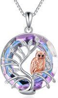 wholesale 925 Sterling Silver Owl Tree of Life Purple Amethyst Pendant Necklace for Women-0-0