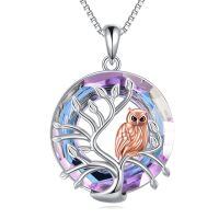 wholesale 925 Sterling Silver Owl Tree of Life Purple Amethyst Pendant Necklace for Women-Owl
