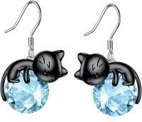 wholesale 14K Gold Pink Crystal Black Cat Pendant Necklace for Women Cats Lover-C-3-Black Cat March