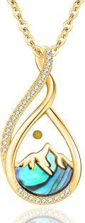 wholesale 925 Sterling Silver Abalone Shell Teardrop Mountain Pendant Necklace with Cubic Zirconia and Yellow Gold Plating - Christian Faith Jewelry-0-0