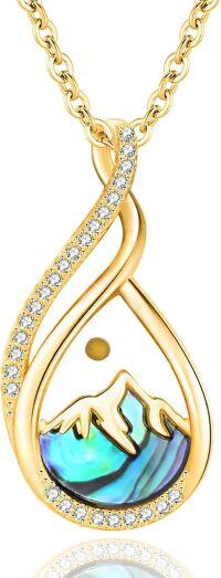 wholesale 925 Sterling Silver Abalone Shell Teardrop Mountain Pendant Necklace with Cubic Zirconia and Yellow Gold Plating - Christian Faith Jewelry-Gold