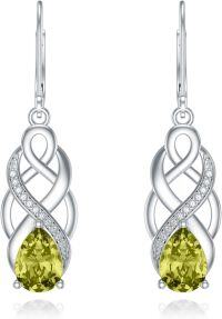 wholesale 925 Sterling Silver 12 Months Birthstone Celtic Knot Drop Leverback Earrings-Peridot Green
