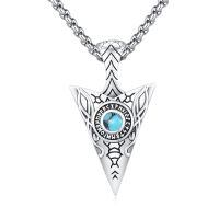 wholesale 925 Sterling Silver Thor's Hammer Pendant With Blue Stone And Runes-Turquoise