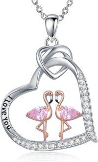 wholesale 925 Sterling Silver Flamingo Heart Love You Pendant Necklace-Flamingo-2