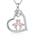 wholesale 925 Sterling Silver Heart Necklace Wholesale With Love You Inscription And Pink Flamingo Charm-0-0