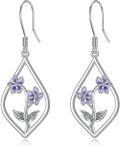 wholesale 925 Sterling Silver Purple Flower Drop Earrings for Women Scottish s-0-0