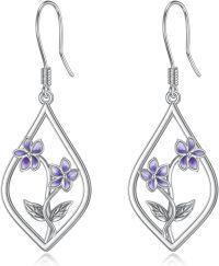 wholesale 925 Sterling Silver Purple Flower Drop Earrings for Women Scottish s-Violet