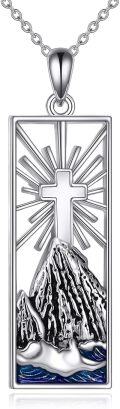 wholesale 925 Sterling Silver Cross & Stone Mountain Pendant Necklace for Women Skiing Gifts-0-0
