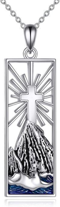 wholesale 925 Sterling Silver Cross & Stone Mountain Pendant Necklace for Women Skiing Gifts-Cross Mountain