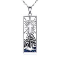 wholesale 925 Sterling Silver Cross & Stone Mountain Pendant Necklace for Women Skiing Gifts-Cross Mountain