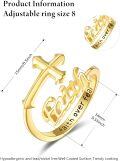 wholesale 925 Sterling Silver Gold Cross Faith & Hope Ring with 'Overcome Fear' Engraving, Adjustable Size 7-9, Religious Gift for Women-0-2