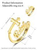 wholesale 925 Sterling Silver Gold Plated Cross Faith Over Fear Open Ring For Women-0-2