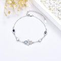 wholesale 925 Sterling Silver Hamsa Hand Blue Sapphire CZ Charm Bracelet 7 Length-0-2