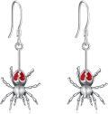 wholesale 925 Sterling Silver Gothic Halloween Red Eyes Spider Drop Earrings for Women Girls Gift Jewelry 4cm Long-0-0