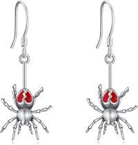 wholesale 925 Sterling Silver Gothic Halloween Red Eyes Spider Drop Earrings for Women Girls Gift Jewelry 4cm Long-03-spider