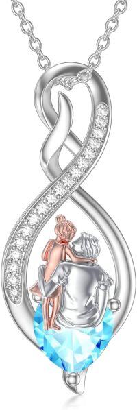 wholesale 925 Sterling Silver & Birthstone Father Daughter Necklace - Infinity Heart Hugging Pendant, Gift for Women, Niece, Daughter, Granddaughter-02-03-Blue-March