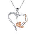 TOUPOP 14K White Gold & Rose Flower Heart Pendant Necklace Gift-0-0