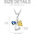 wholesale 925 Sterling Silver Blue Heart & Gold Wings Guardian Angel Pendant Necklace for Women's Birthdays Gifts-0-3