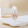 wholesale 925 Sterling Silver Heart Pendant Necklace w/ 2 Roses & Clear Crystals-0-2