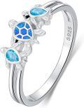 wholesale TOUPOP Sea Turtle Ring Blue Opal 925 Silver Rings For Women Sterling Silver Ocean Rings Jewelry Gift For Mother Christmas -0-0