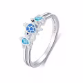 TOUPOP Sterling Silver Blue Opal Sea Turtle Ring Women Ocean Jewelry Gift-0-0