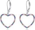 wholesale 925 Sterling Silver Heart-Shaped Multi-Color Cubic Zirconia Leverback Earrings for Women-0-0