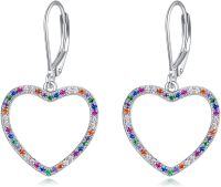 wholesale 925 Sterling Silver Heart-Shaped Multi-Color Cubic Zirconia Leverback Earrings for Women-Heart Shaped