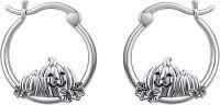 wholesale 925 Sterling Silver Halloween Jack-o'-Lantern Hoop Earrings-Antique Pumpkin Hoop Earrings