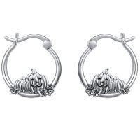 wholesale 925 Sterling Silver Halloween Pumpkin Jack O Lantern Hoop Earrings-Antique Pumpkin Hoop Earrings