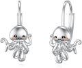 wholesale 925 Sterling Silver Octopus Dangle Drop Earrings with Leverback Hooks for Women Girls  4cm Long-0-0
