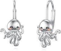wholesale 925 Sterling Silver Octopus Dangle Drop Earrings with Leverback Hooks for Women Girls  4cm Long-Octopus