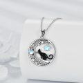 wholesale 925 Sterling Silver Moon Star Black Cat Pendant Necklace s for Women-0-3