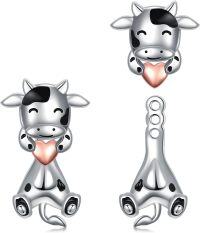 wholesale 925 Sterling Silver Cow Heart Stud Earrings for Women Girls Gifts Jewelry 4 Pcs Set-01-Adjustable Milk Cow