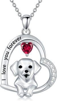 wholesale 925 Sterling Silver Birthstone Dog Heart Necklace Puppy Gift for Women-July(Ruby)