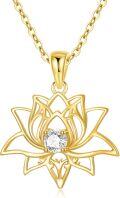 wholesale 14K Gold Lotus Flower Pendant Necklace with Cubic Zirconia - Yoga s for Women-0-0