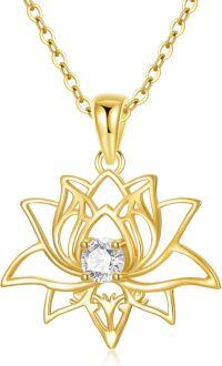 wholesale 14K Gold Lotus Flower Pendant Necklace with Cubic Zirconia - Yoga s for Women-Lotus-2