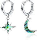 wholesale 925 Sterling Silver Abalone Shell Star & Crescent Moon Huggie Hoops for Women Girls-0-0