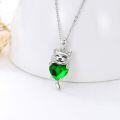 wholesale 925 Sterling Silver Green Heart Crystal Cat Pendant Necklace for Women-0-1